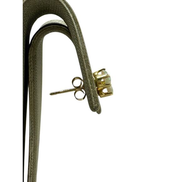 Single, 14k Yellow Gold 3 Stone Opal Stud Earring (16567) - Picture 3 of 7